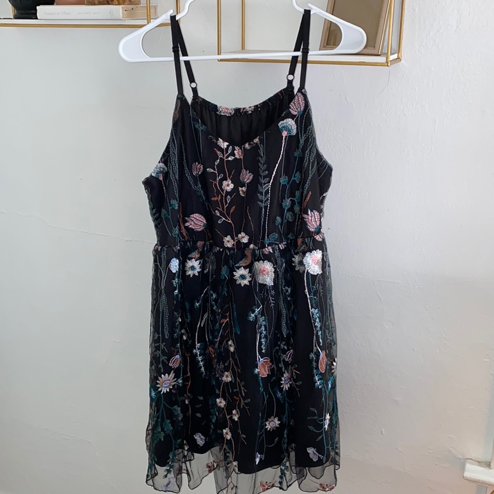SHEIN Black Floral Embroidered Mini Dress